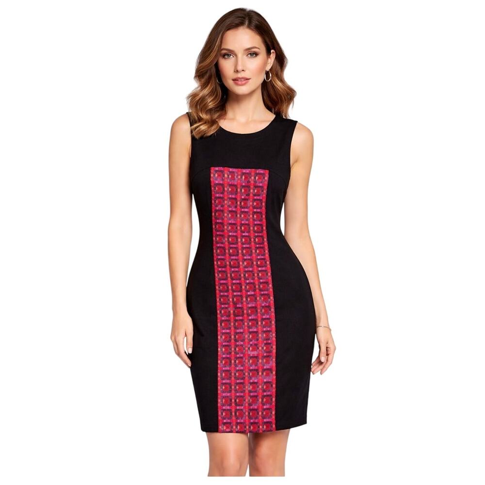 Yoana Baraschi Wool Sheath Dress Color Block Pattern Inset Size 4 Office Siren